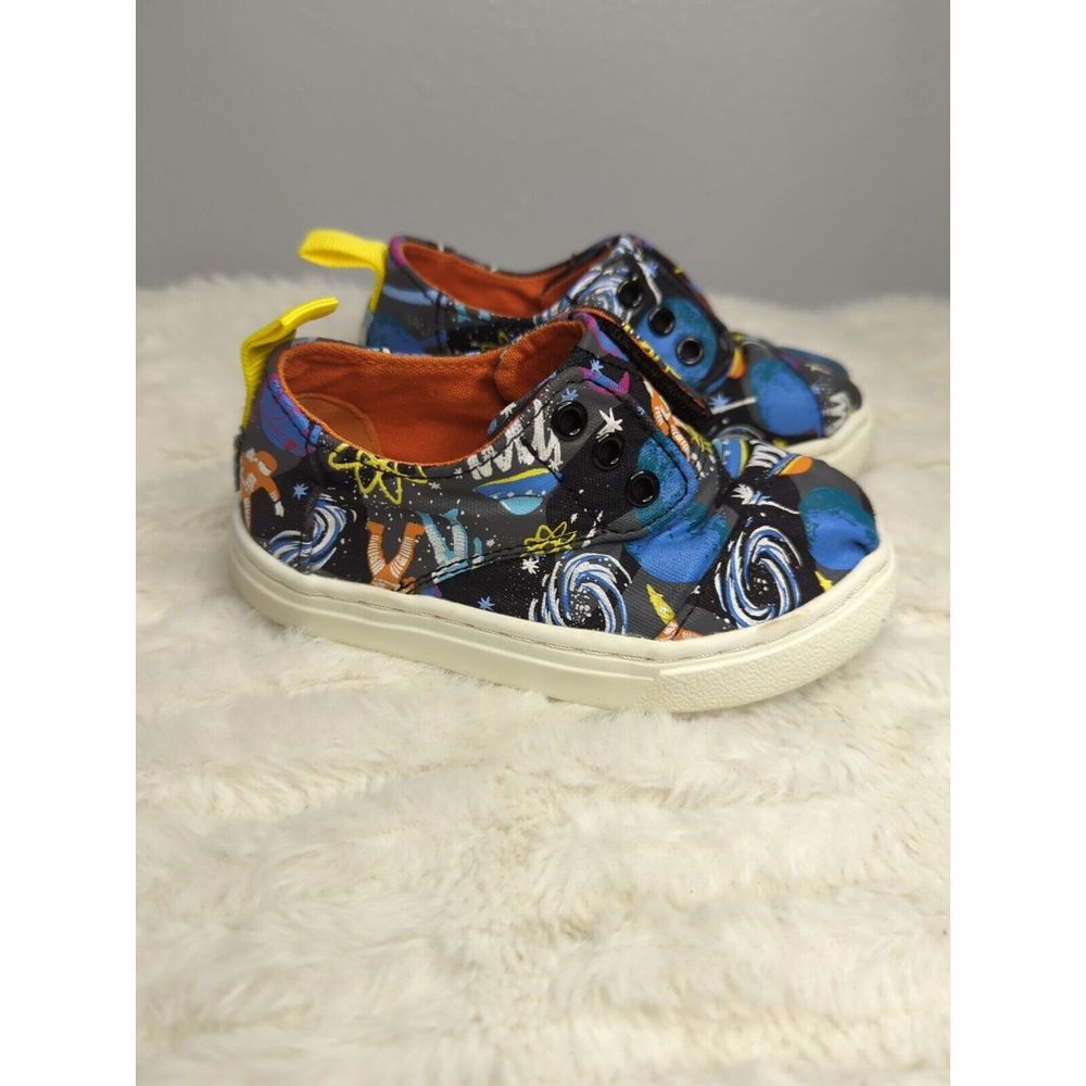 TOMS Toddler Cordones Cupsole Glow in the Dark Galaxy No Tie Tennis Size 6